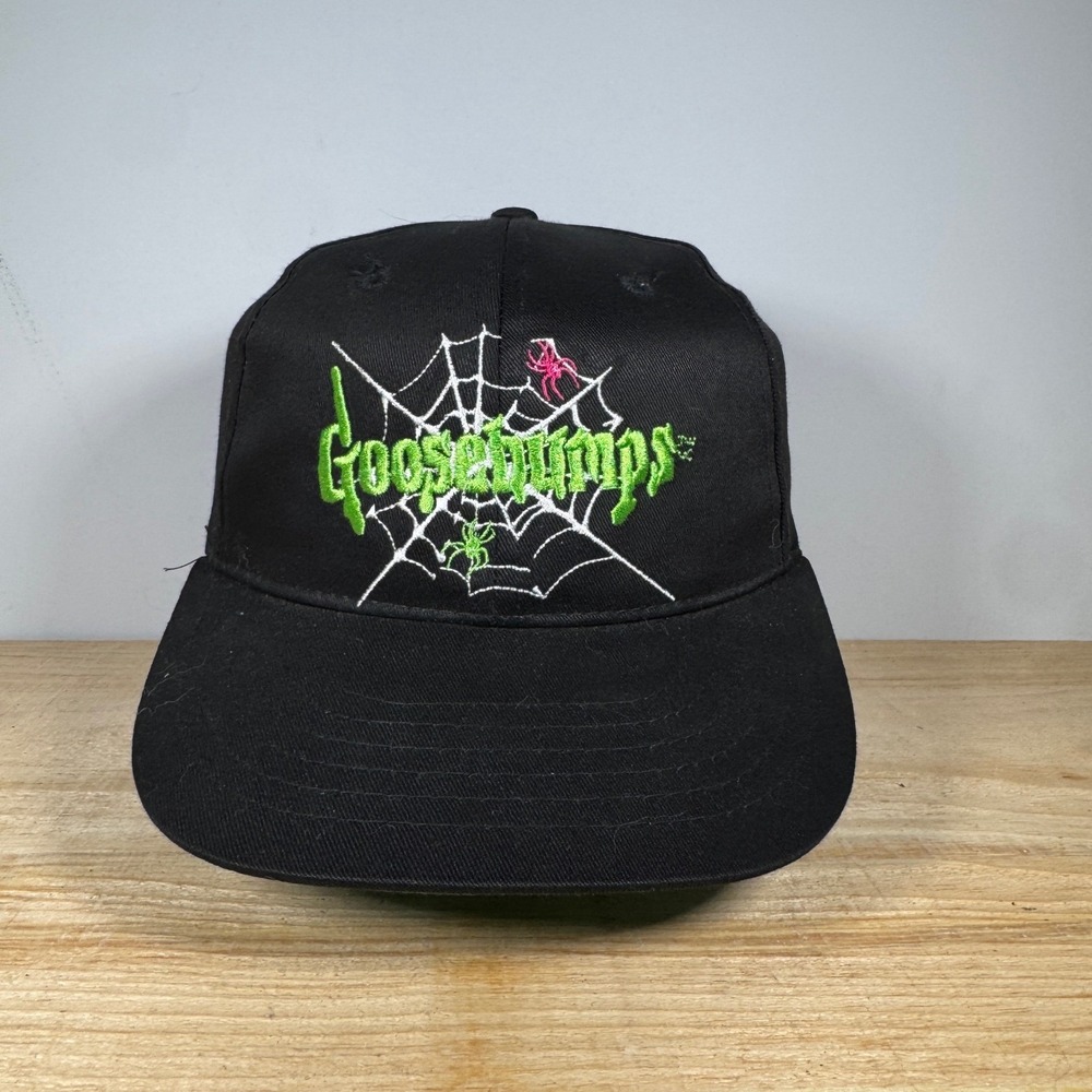 Goosebumps Snapback Hat OSFM Black Vtg Embroidered Spiderweb Horror RL Stine